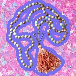 OPEN HEART WARRIOR Opal African Jasper Rose Gold Mala Necklace Yoga Meditation